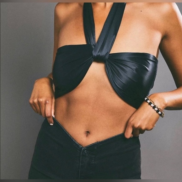 Free People Hot Takes Convertible HALTER TUBE Satin Brami Top Fuchsia Pink L - Picture 8 of 10